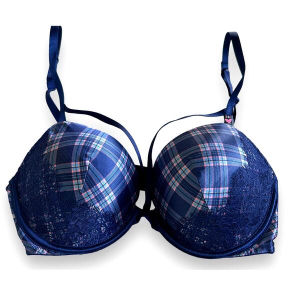 Victoria's Secret Plaid Push-Up Bra Set New Add 1 Cup 34C -Cheeky Large NWT - Picture 1 of 9